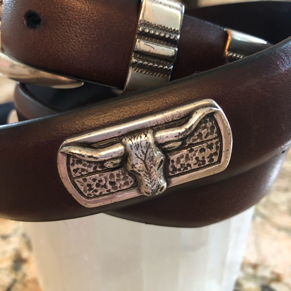 Ducks🦆Unlimited Longhorn Belt Brown Italian Saddle Leather Texas Longhorn🦆40 - Picture 2 of 8